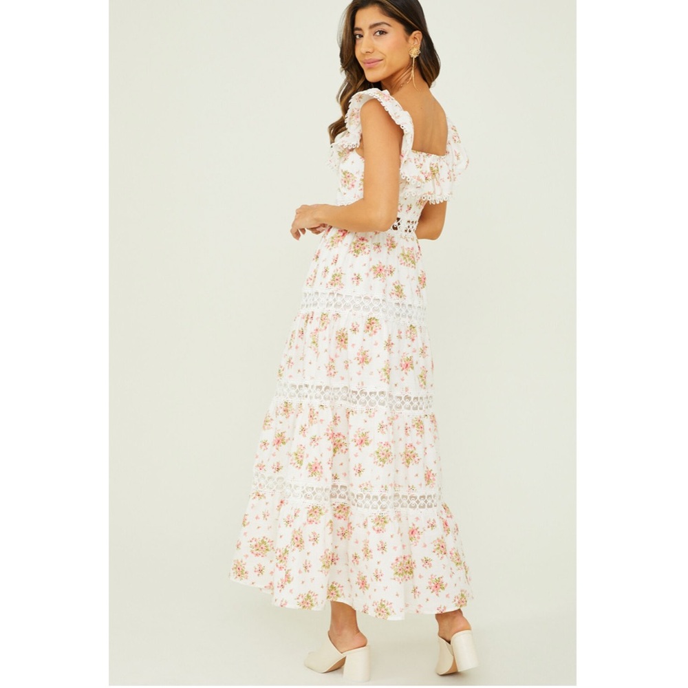 Altar’d State Graciela Floral Bohemian Lace Ruffle Maxi Dress women size XS - Picture 2 of 10